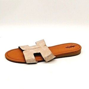 Day Trip Womens Slide Sandal White‎ & Gold Snakeskin Low Wedge Heel 9